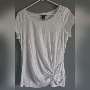 White House Black Market Elegant Dazzle Border Strip White Knot Tee Small